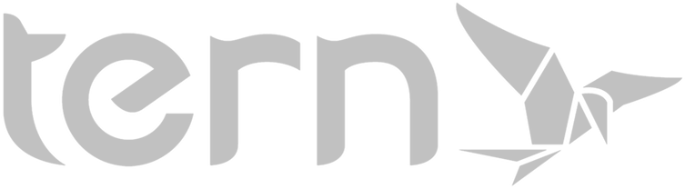 Vaaleanharmaa "tern" -teksti, jonka vieressä on origami-lintu mustalla taustalla.